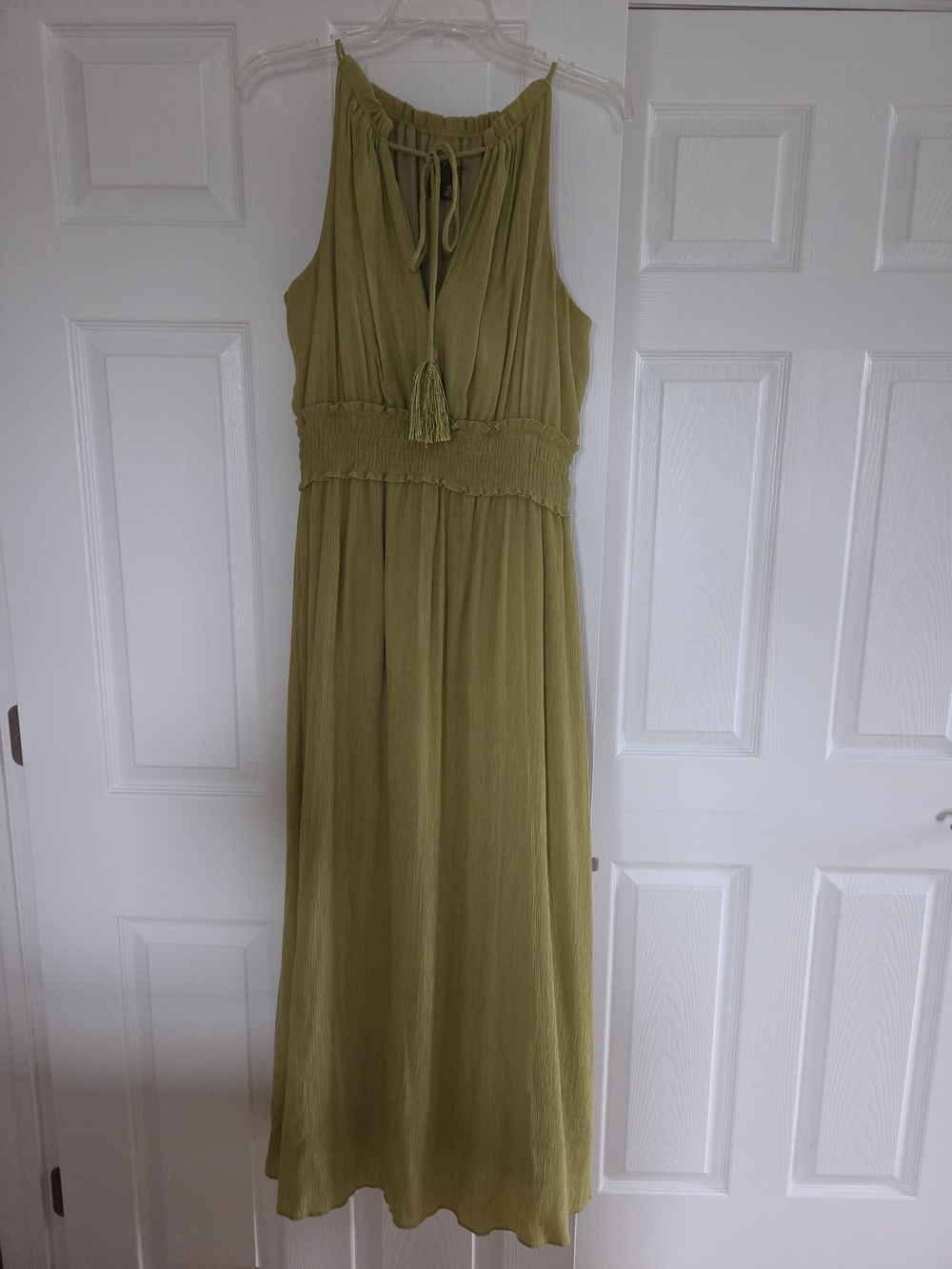 Taylor Light Olive Green Maxi Dress with Tassel Halter (size M)